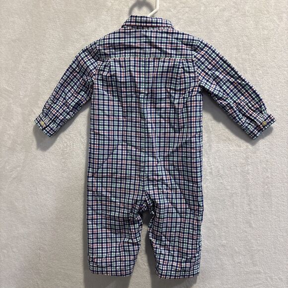 Ralph Lauren Baby Boy Coveralls Romper 6 Months Plaid Collared Lined Preppy - Picture 7 of 13
